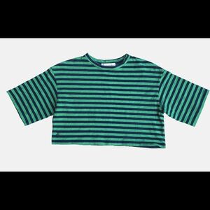 The Frankie Shop Striped Boxy Cropped T-Shirt XS / S Striped Preppy Coastal